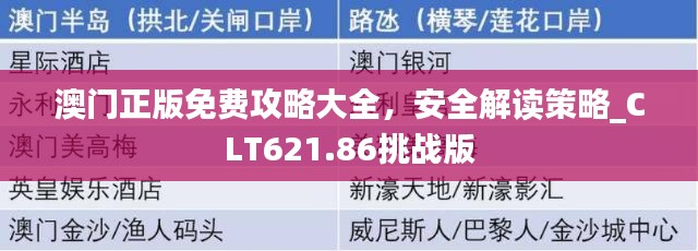 澳门正版免费攻略大全,安全解读策略_CLT621.86挑战版